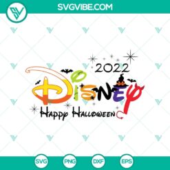 Disney Happy Halloween 2022 SVG featuring iconic Disney characters in Halloween costumes, perfect for spooky crafting projects.