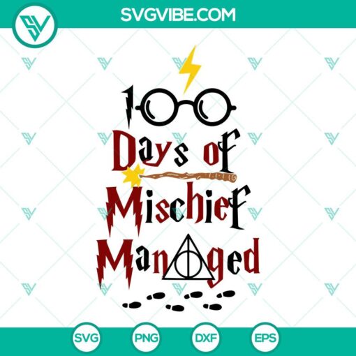 100 Days of Mischief Managed SVG Files featuring Harry Potter theme for 100 days of school celebrations. Perfect for crafts and projects.