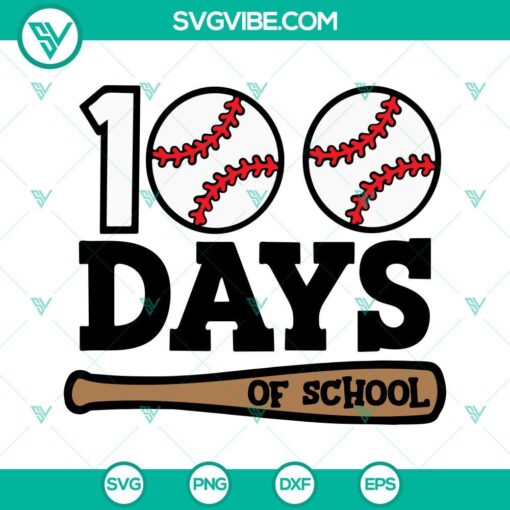 100 Days of School Baseball SVG File featuring a boy design for 100th day celebration projects and crafts.
