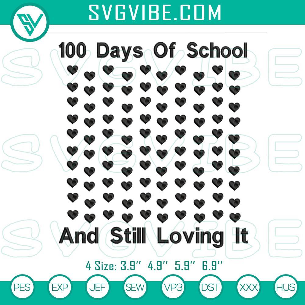 100 Days Of School Heart Embroidery Design 100 Days of School heart embroidery file, perfect for school celebrations, with colorful hearts and numbers design.