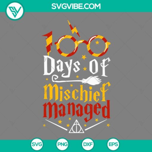 100 Days of School Harry Potter SVG file with Mischief Managed theme, perfect for 100th day celebration. PNG, EPS, DXF formats included.