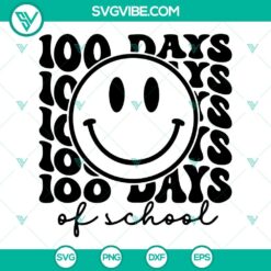 100 Days of School Smiley Face SVG download with a retro design, featuring a happy 100 numeral. Perfect for school-related projects.