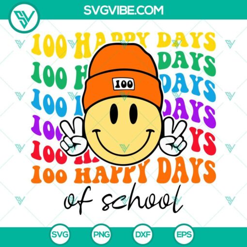 100 Days of School Smiley Face with Beanie SVG file, cute and cheerful school-themed design for crafting projects.