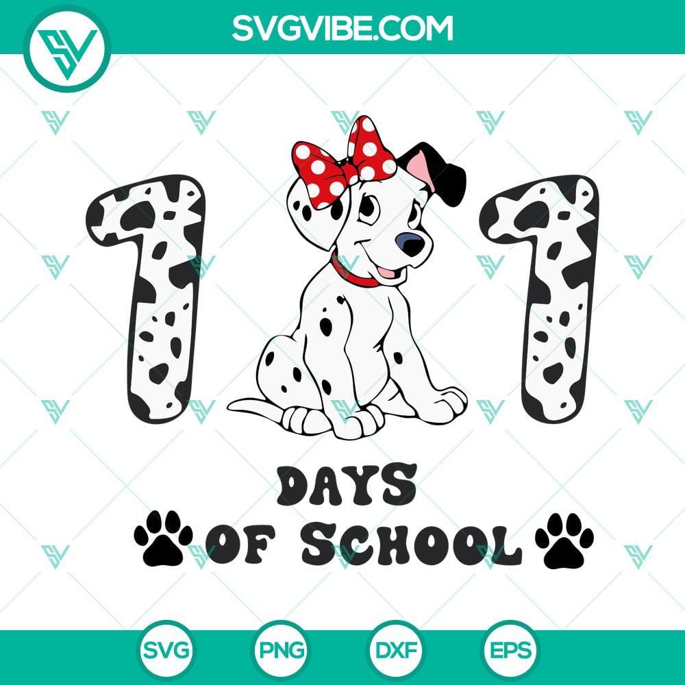 101-days-of-school-dalmatian-svg-kindergarten-svg-100-days-of-school-svg-png-dxf-eps-cut-files-8-mockup.jpg 101 Days of School Dalmatian SVG file, featuring kindergarten themes for 100 days celebration. Cute and unique design.