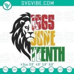 Juneteenth lion embroidery designs celebrating African American culture and heritage, 1865 themed pattern file for digital use.