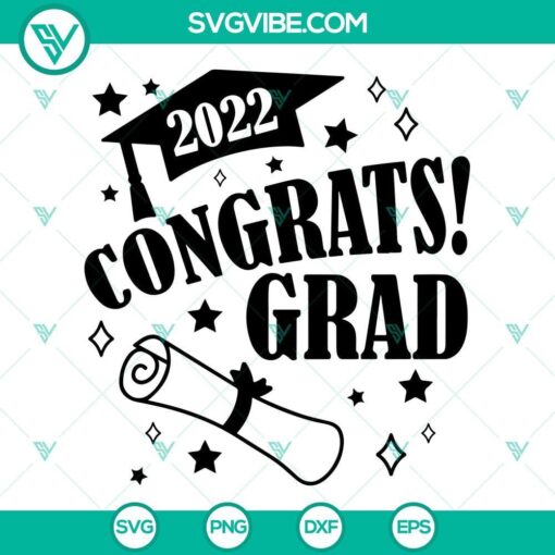 2022 Congrats Grad SVG Files for Graduation, Senior 2022 Design - Graduation Cap, Diploma, Stars, and Text Elements