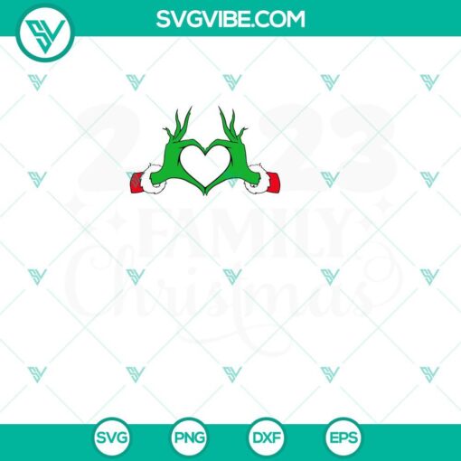 2023 Family Christmas SVG images featuring Grinch Heart Hand SVG and Grinch Family Vacation design. Perfect for holiday crafts.