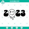 2023 Smiley Face SVG design for download, Happy New Year SVG files, featuring festive New Years theme.