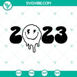 2023 Smiley Face SVG design for download, Happy New Year SVG files, featuring festive New Years theme.
