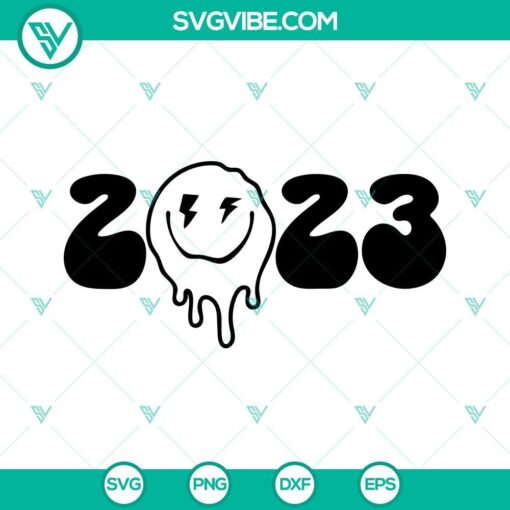 2023 Smiley Face SVG design for download, Happy New Year SVG files, featuring festive New Years theme.