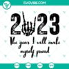 Humorous 2023 skeleton hand SVG files for self-improvement. Perfect for digital projects.
