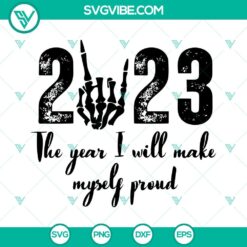 Humorous 2023 skeleton hand SVG files for self-improvement. Perfect for digital projects.