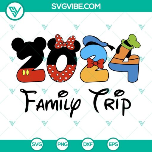 2024 Disney Mouse Family Trip SVG file featuring Mouse Friends, perfect for family vacation projects.