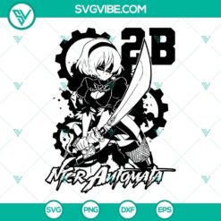 NieR Automata 2B character SVG files collection with images in PNG, DXF, and EPS formats, perfect for crafting projects.