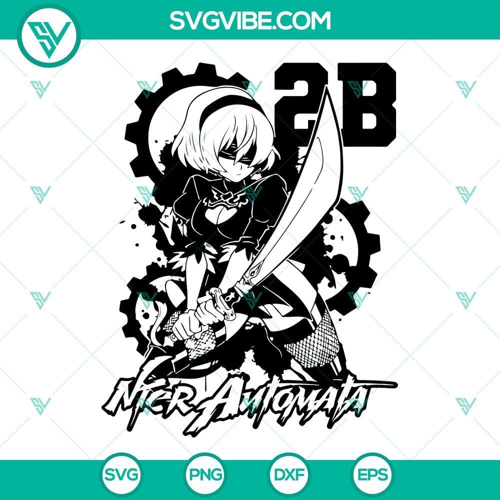 2B SVG, NieR Automata SVG PNG DXF EPS NieR Automata 2B character SVG files collection with images in PNG, DXF, and EPS formats, perfect for crafting projects.
