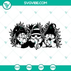 3 Gnomes Smoking Weed SVG Images, High Marijuana Stencil SVG Download, 420 SVG Download,