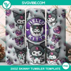Kuromi Hello Kitty 3D design on 20oz tumbler wrap, available as PNG file.