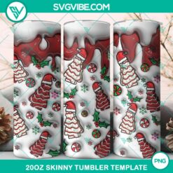 Festive 3D Little Debbie Christmas Tree Cakes design on 20oz tumbler wrap PNG file for holiday season.