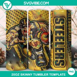 Pittsburgh Steelers football mascot 3D tumbler wrap design, 20oz PNG file for sports fans and enthusiasts.