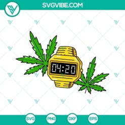 Gold watch SVG images with marijuana leaf and cannabis designs, perfect for 420 enthusiasts.