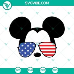 4th of July Disney Mickey Mouse with USA sunglasses SVG files, patriotic Mickey Mouse design for Independence Day celebration.