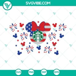4th of July Minnie Ears full wrap design for Starbucks cold cup SVG download, perfect for Independence Day celebration.