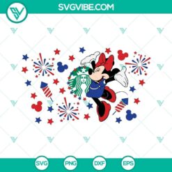 4th of July Minnie Mouse Starbucks SVG images with fireworks theme for Independence Day celebration.
