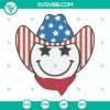 4th of July Smiley Cowboy SVG design with patriotic cowboy hat, star sunglasses, and celebratory Fourth of July elements.