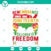 Juneteenth SVG design honoring freedom since 1865, a day of remembrance with patriotic elements and festive colors.