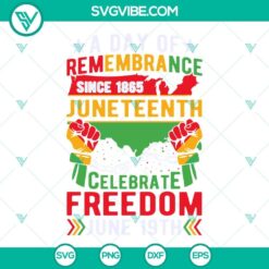 Juneteenth SVG design honoring freedom since 1865, a day of remembrance with patriotic elements and festive colors.