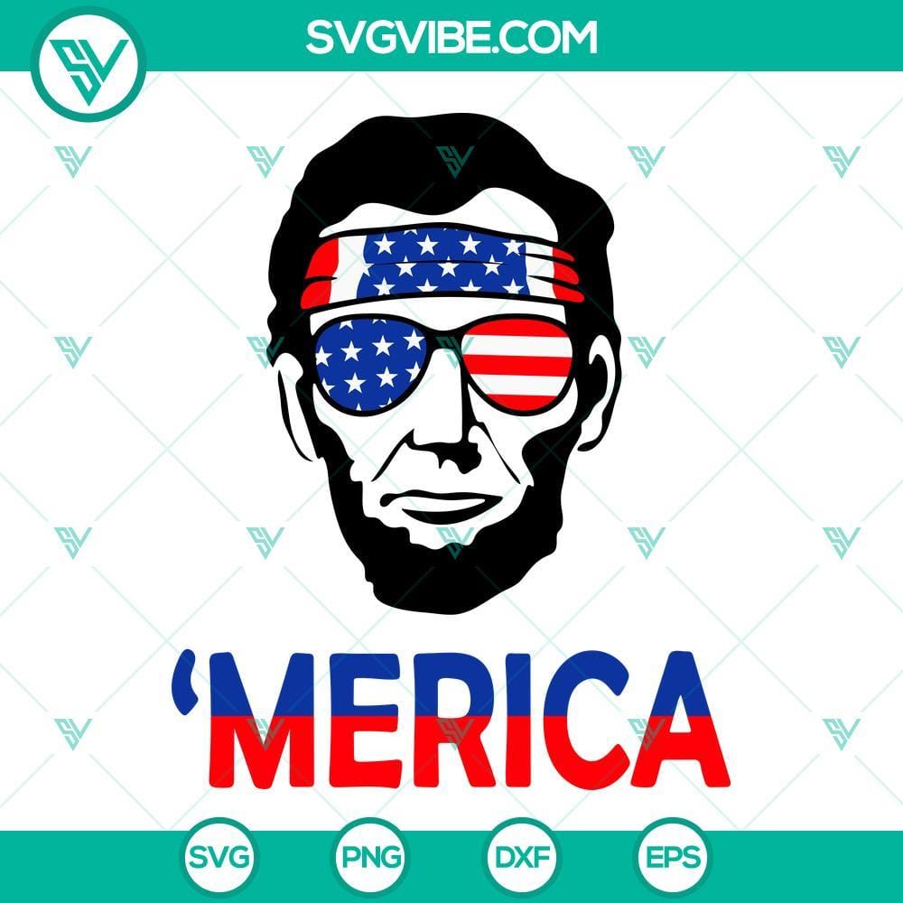 abraham-lincoln-merica-svg-us-president-svg-american-patriotic-svg-fourth-of-july-svg-png-dxf-eps-4-mockup.jpg Abraham Lincoln USA patriotic SVG files with American flag background, ideal for President's Day projects.
