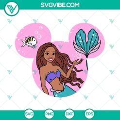 African American Ariel SVG files with Mickey Ears inspired by The Little Mermaid for 2023, perfect for crafts and projects.
