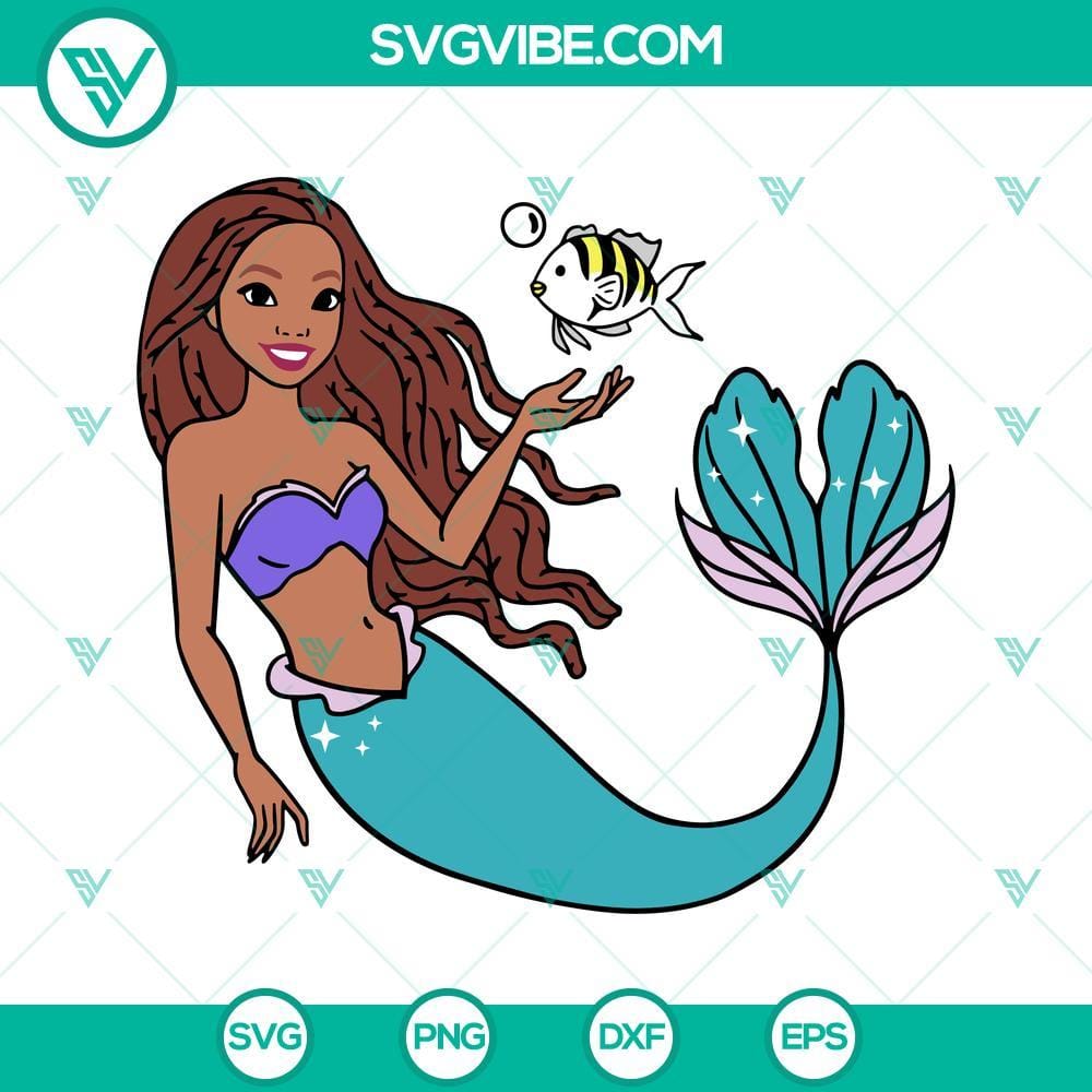 African American Little Mermaid SVG, Little Mermaid 2023 SVG, Black Ariel SVG African American Little Mermaid SVG file with 2023 design for crafts and projects. Great for diverse mermaid themed creations.