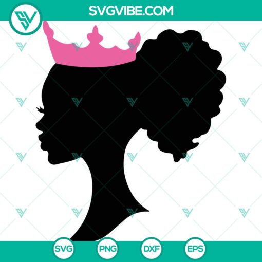African American Queen Silhouette SVG featuring various Black Woman SVG designs in PNG, DXF, and EPS formats for download.