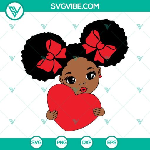Afro baby Valentine heart SVG download featuring an African American girl with an Afro hairstyle. Perfect for Valentine's Day crafts.