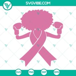 Afro girl breast cancer awareness SVG with pink ribbon design for download, black woman silhouette.