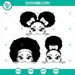 Afro Girl SVG File Bundle, Peekaboo Girl SVG Images, Black Girl Messy Bun SVG File