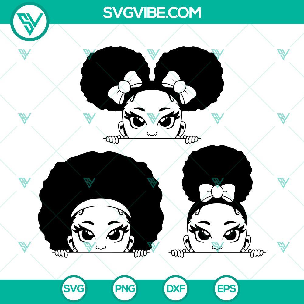 afro-girl-svg-bundle-peekaboo-girl-svg-black-girl-messy-bun-svg-black-history-svg-png-dxf-eps-cricut-1-mockup-1.jpg Three Afro Girl SVG designs - Peekaboo Girl, Black Girl with Messy Bun. Perfect for crafts, stickers, and more.