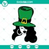 Afro woman wearing leprechaun hat with lucky St Patricks Day SVG files, downloadable PNG.