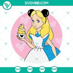 Alice in Wonderland SVG featuring Disney Alice wearing Mickey Ears, perfect for digital crafting and Disney-themed projects.