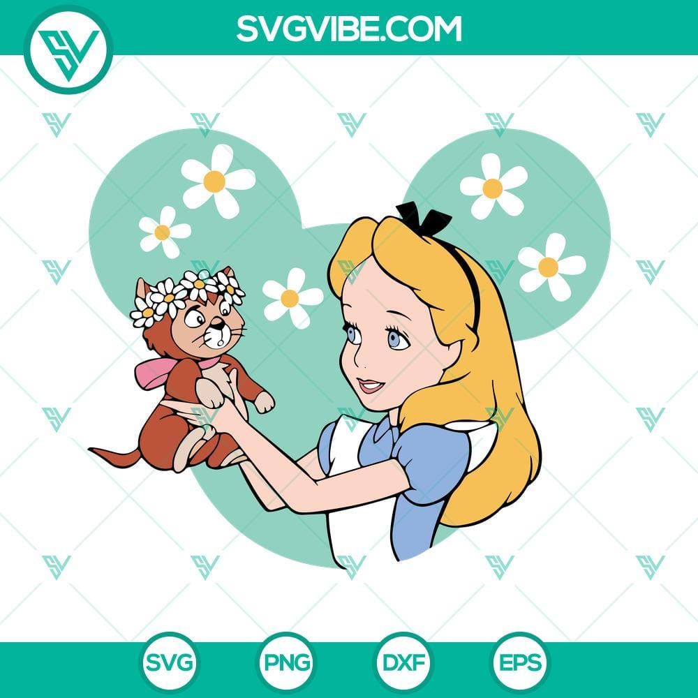 Alice In Wonderland SVG Download, Alice SVG File PNG Designs Silhouette Vector Alice In Wonderland themed SVG download with Alice silhouette, PNG designs, and vector file for use in various projects.