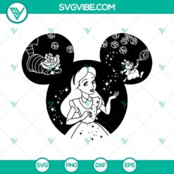 Alice in Wonderland SVG design featuring Disney Mouse Ears Alice images for crafts, shirts, and decor. Disney themed SVG file.