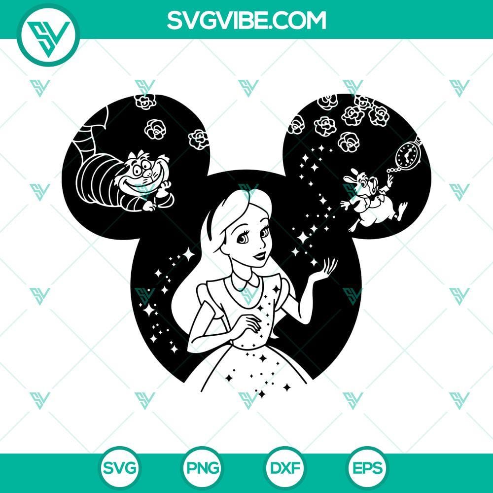 alice-in-wonderland-svg-disney-mouse-ears-alice-svg-disney-princess-svg-cheshire-cat-svg-7-mockup.jpg Alice in Wonderland SVG design featuring Disney Mouse Ears Alice images for crafts, shirts, and decor. Disney themed SVG file.