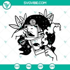 Alien girl smoking weed SVG with marijuana and cannabis elements, funny and unique design for download.