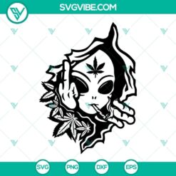 Alien smoking weed middle finger SVG, cannabis design for download.