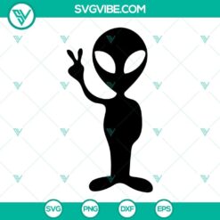 Alien with peace sign design in SVG format for download, UFO spaceship element, ideal for crafting projects.