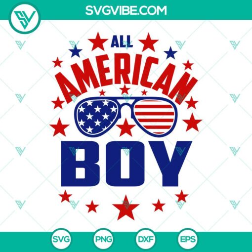 Patriotic SVG design of an American boy wearing USA flag sunglasses, perfect for Fourth of July crafts and projects.