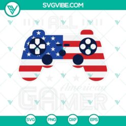 Patriotic 4th of July Gamer SVG files with American flag design, perfect for all-American gamers.