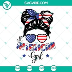 Messy Bun Kidlife American Flag SVG Files, 4th of July SVG designs featuring All American Girl. Celebrate with patriotic designs.