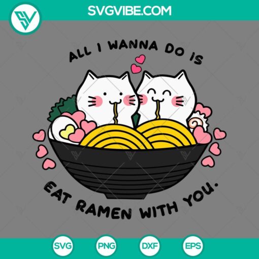 Cat eating ramen Valentine SVG images for digital use. Love theme SVG PNG EPS DXF files for crafting projects. Great for Valentine's Day designs.